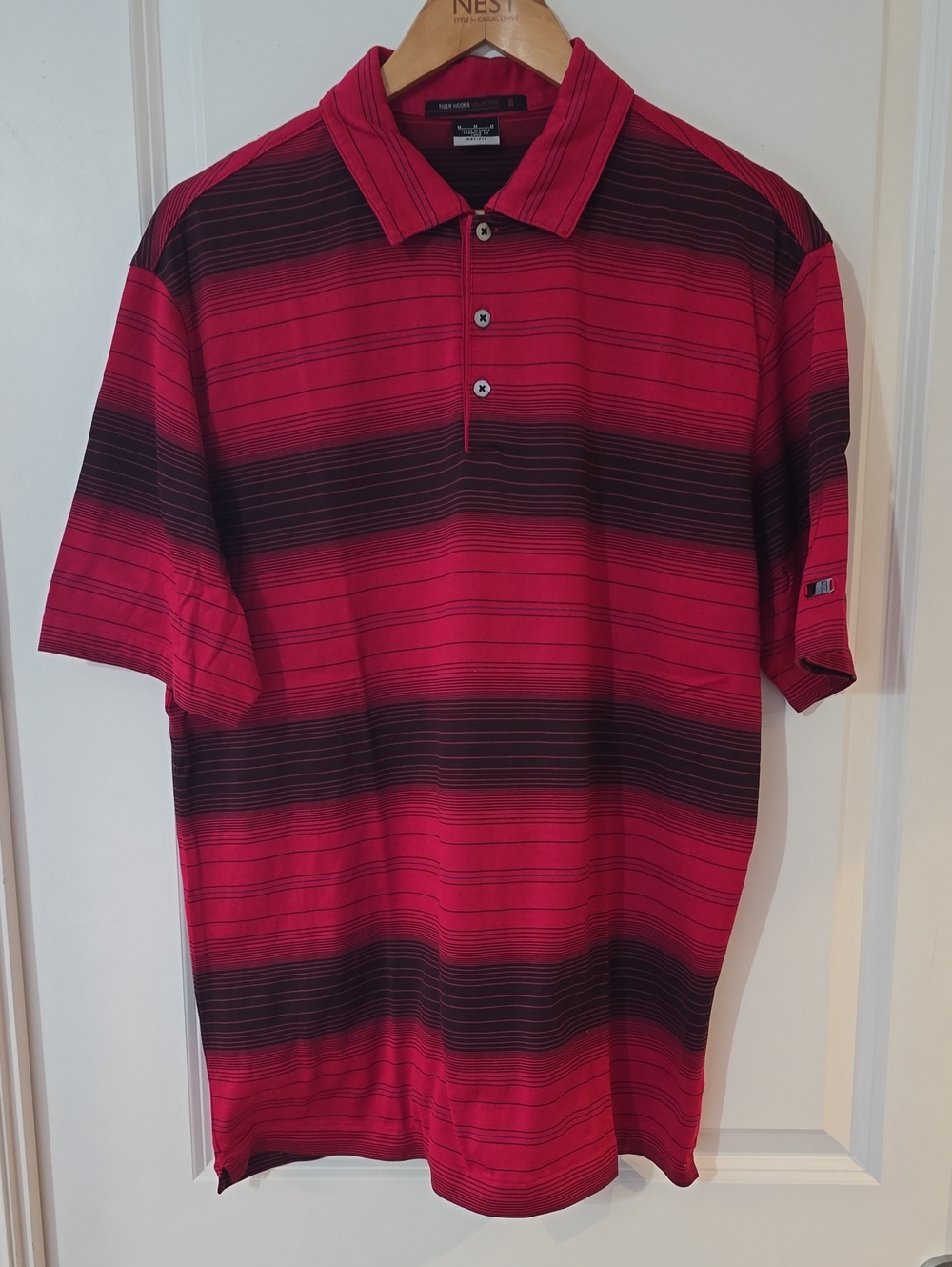 Nike Tiger Woods Collection Red and Black Striped Polo Shirt